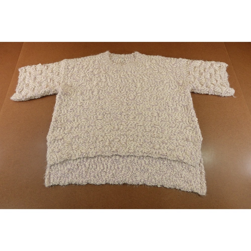 Umgee Womens Size Medium Lilac Cream Chunky‎ Knit Short Sleeve Pullover Sweater